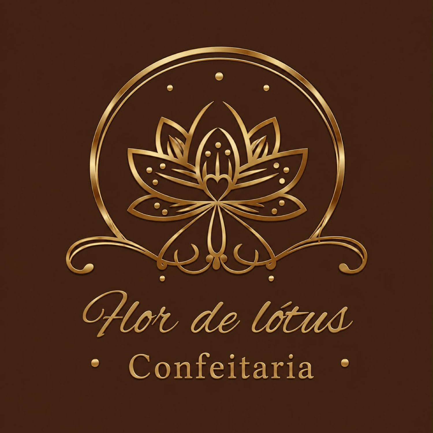 Símbolo dourado da Flor de Lótus Confeitaria